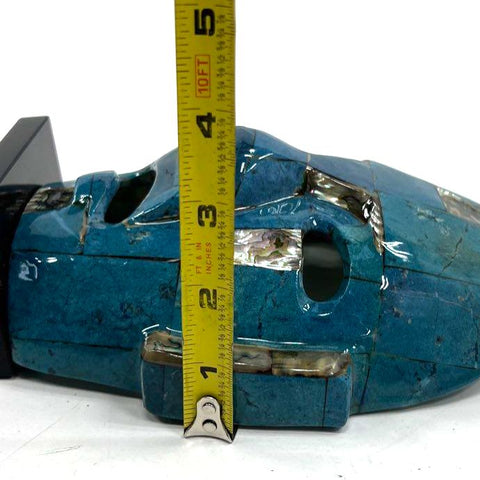 Vintage Aztec Mayan Style Mosaic Mask Blue Stone & Abalone Sculpture 8.5" Folk