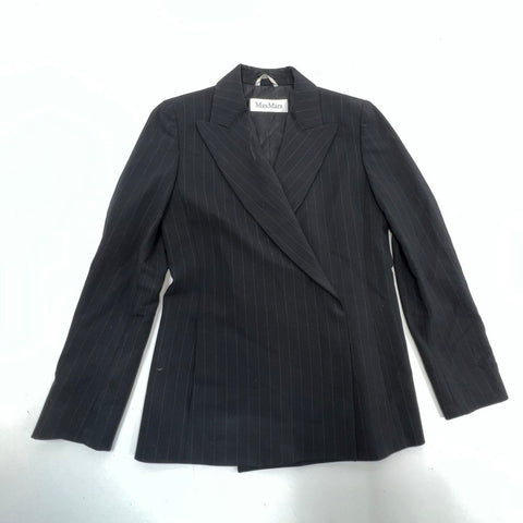 Max Mara Women's Black Pinstripe Blazer Jacket Vintage Y2K Virgin Wool US 4