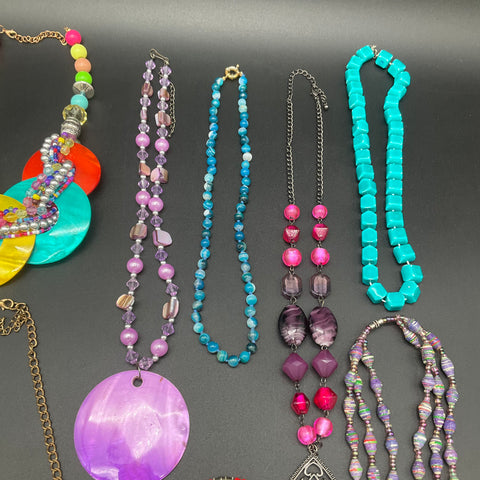Vintage to Modern Costume Jewelry Lot 1.1 lbs Beaded Statement Necklaces 11pc
