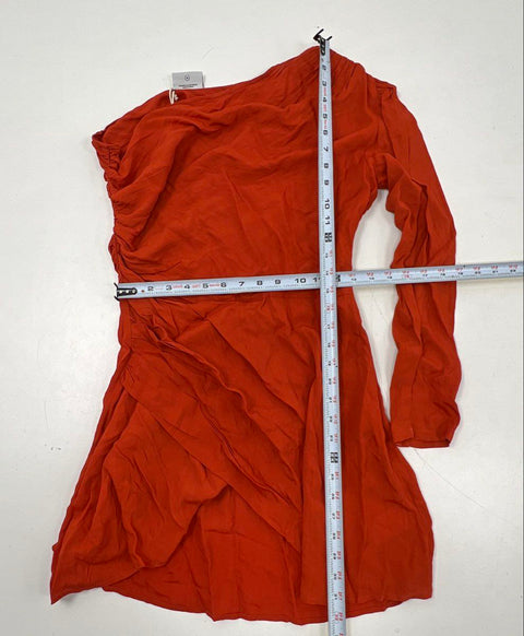 Rue Stiic Women's Terracotta One Shoulder Ruched Viscose Mini Dress NWT Size M