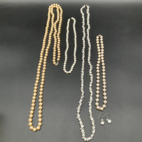 Sterling Silver 925 Pearl & Faux Pearl Jewelry Lot 11pc Necklaces Bracelets