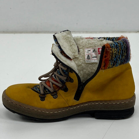 Rieker Felicitas Z6743 Mustard Yellow Multi Knit Ankle Boots Women's Size 37