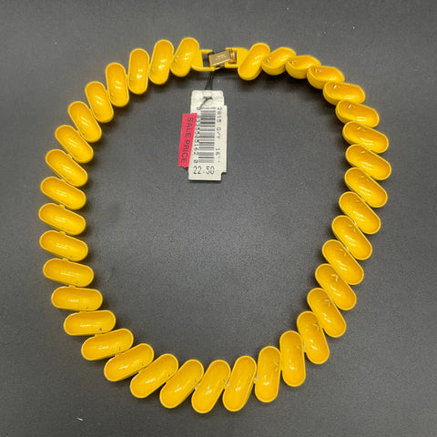 Vintage Napier 16" Yellow Enameled Gold Tone Ribbed Link Choker Necklace Signed