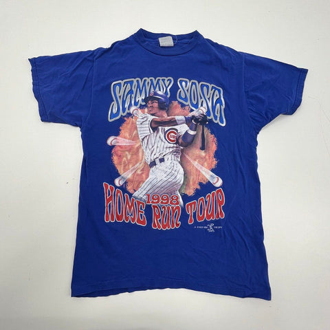 Vintage 1998 Sammy Sosa 66 HR Tour Chicago Cubs T-Shirt Double Sided Sz M