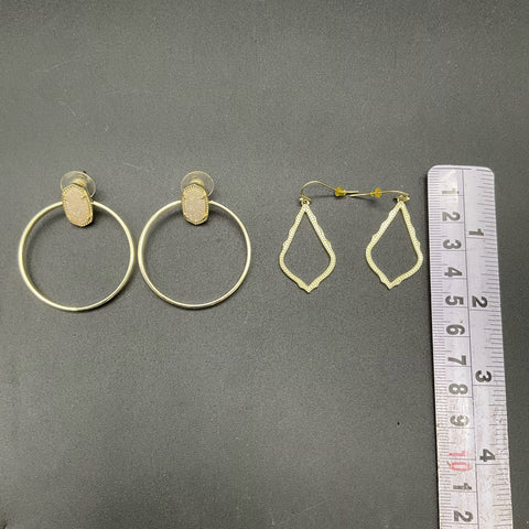 Kendra Scott 2 Pair Earrings Lot Elora Drusy Hoops & Sophia Drop Gold Tone