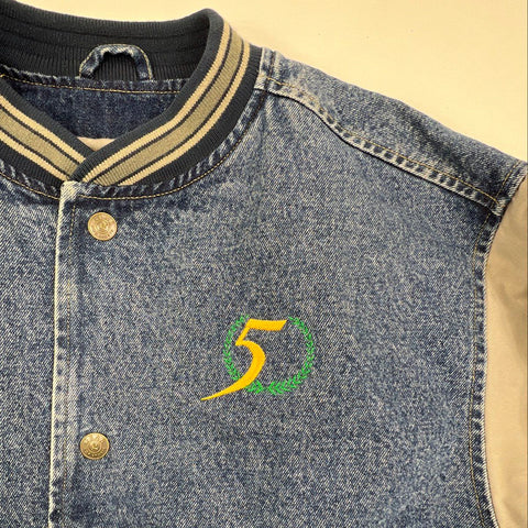 Vintage 90s Gateway Computer Denim Varsity Jacket Employee Promo GEAR Sz S