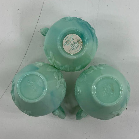 Vintage Avon Jadeite Glass Rose Pitcher & Bowl Bath Oil Decanter 3 Sets
