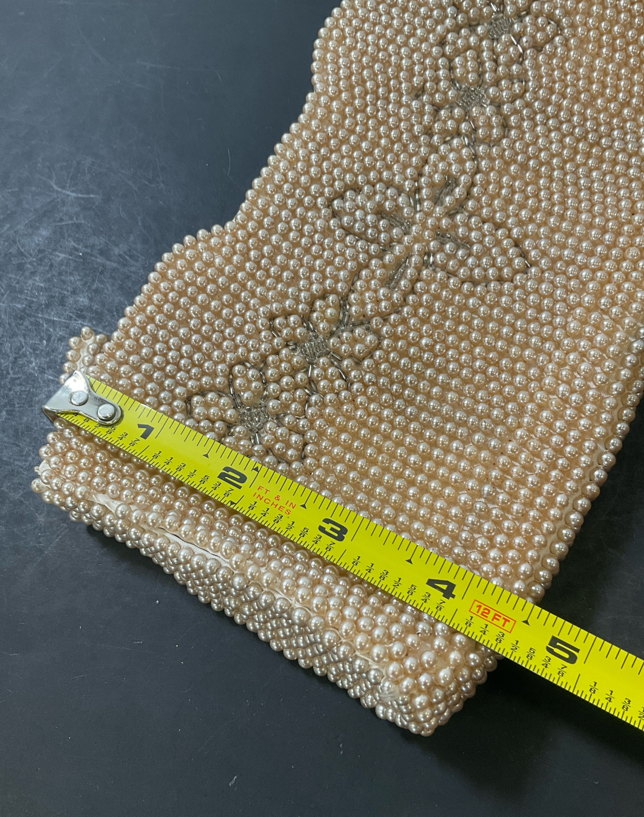 Vintage Pearlescent Beaded Floral Clutch Evening Bag Made In Japan