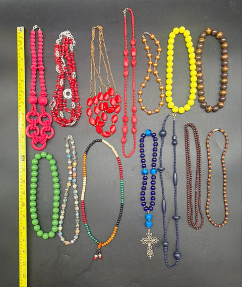 Fashion Beaded Statement Jewelry Lot of 13 Necklaces Boho Eclectic Multi-Color