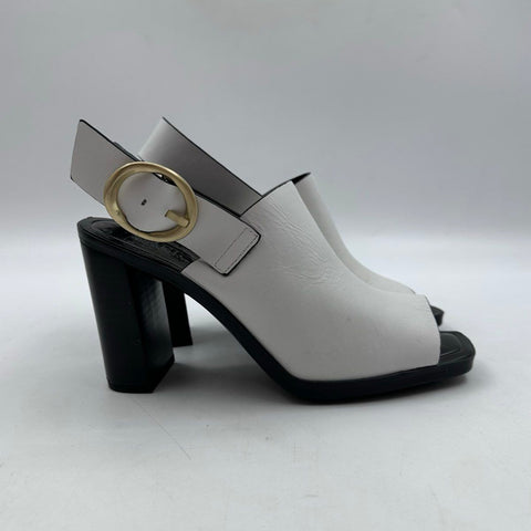 Sarto by Franco Sarto A-Walter White Leather Block Heel Slingback Size 6.5