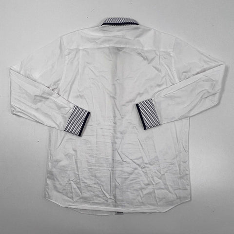 Visconti Men's White Button Down Shirt Geometric Pattern Trim Long Sleeve Sz XL