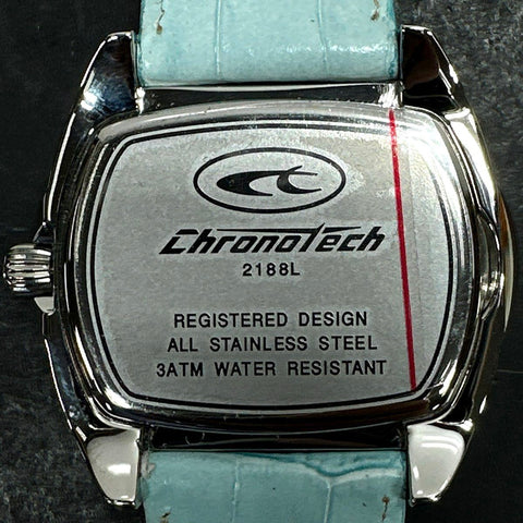 Chronotech 2188L Stainless Steel Watch Light Blue Sunray Dial Leather Strap Box