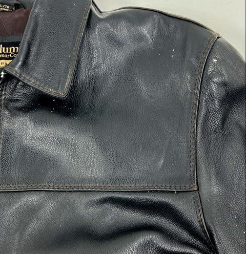 Columbia Vintage Y2K Black Pebbled Leather Full Zip Jacket Men's XL