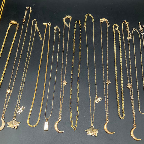 Mixed Fashion Jewelry Necklace Lot 19pc Gold Silver Tone Bigfoot Moon Star 2025