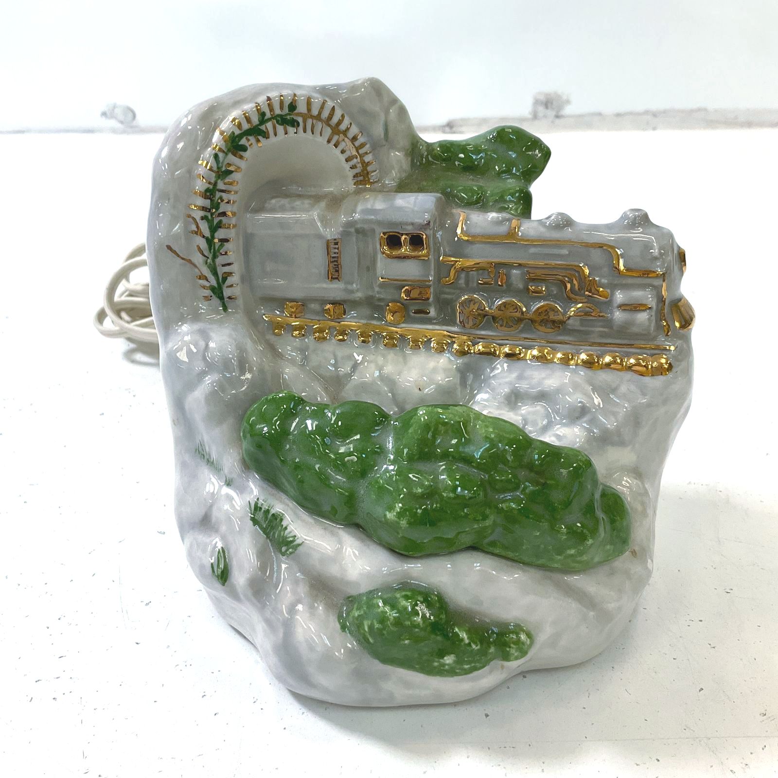 Vintage Ceramic Train Mountain Tunnel Night Light Small Lamp Hand Painted Works
