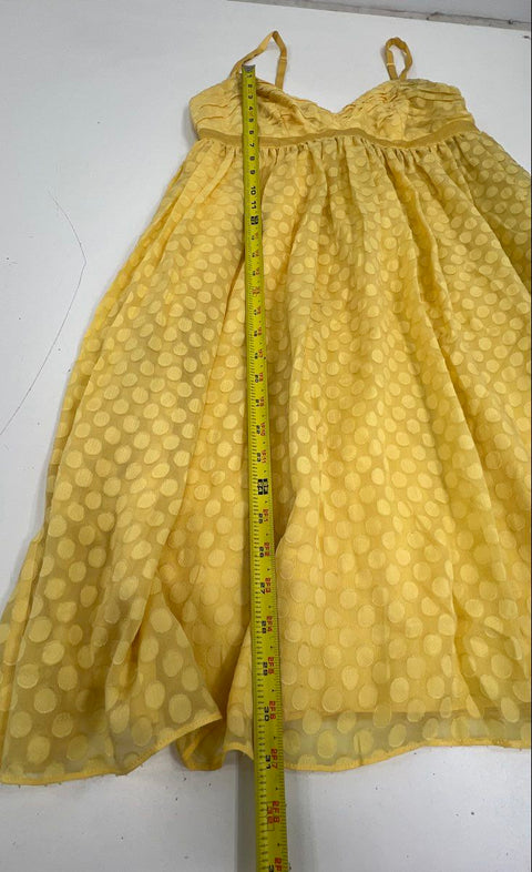 Arden B. NWT Y2K Women's Yellow Silk Polka Dot Burnout Babydoll Dress Size M