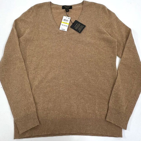NWT Charter Club Heather Camel Cashmere V-Neck Pullover Sweater Women's M