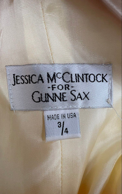 Vintage 90s Jessica McClintock for Gunne Sax Strapless Formal Gown Yellow Sz 3/4