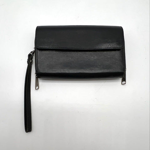 Patricia Nash Black Map Embossed Leather Wristlet Wallet Clutch Bag