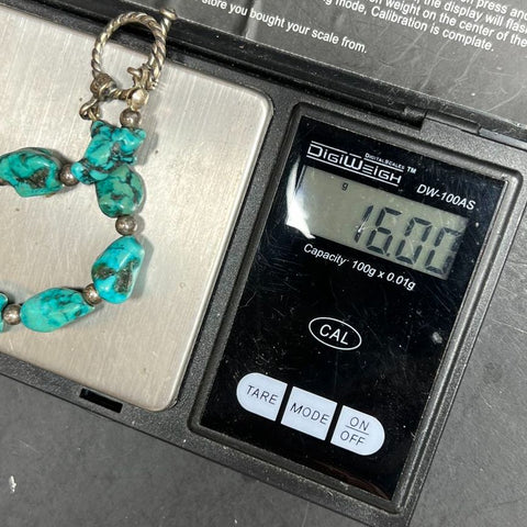 Turquoise & Sterling Silver Beaded Bracelet 16g