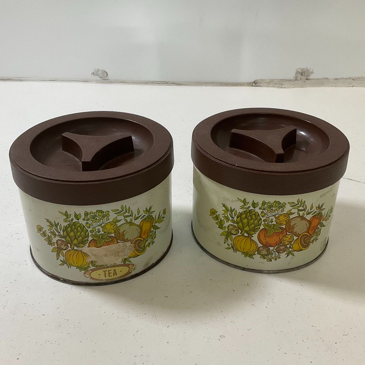 3 Vintage 1970s Ballonoff Veggie Spice O' Life Tin Metal Canister Set & Lids