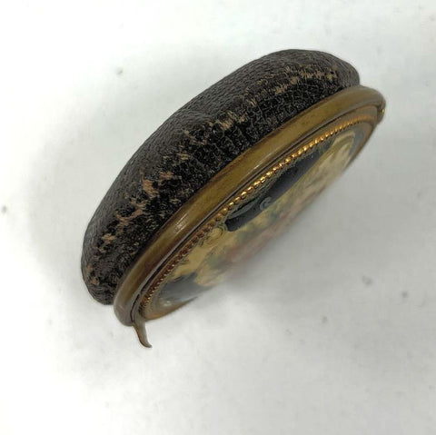 Antique Victorian Romantic Courting Scene Powder Compact Enamel Vanity Case