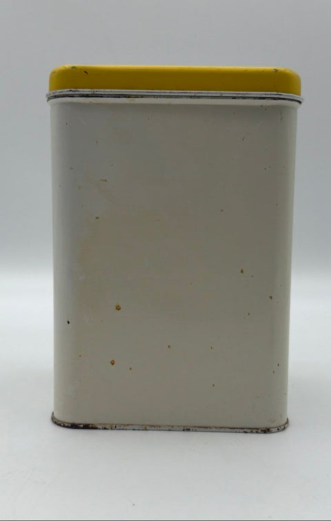 Cheinco Vintage Flour Tin Canister Metal Vegetable Mushroom Motif Yellow Lid
