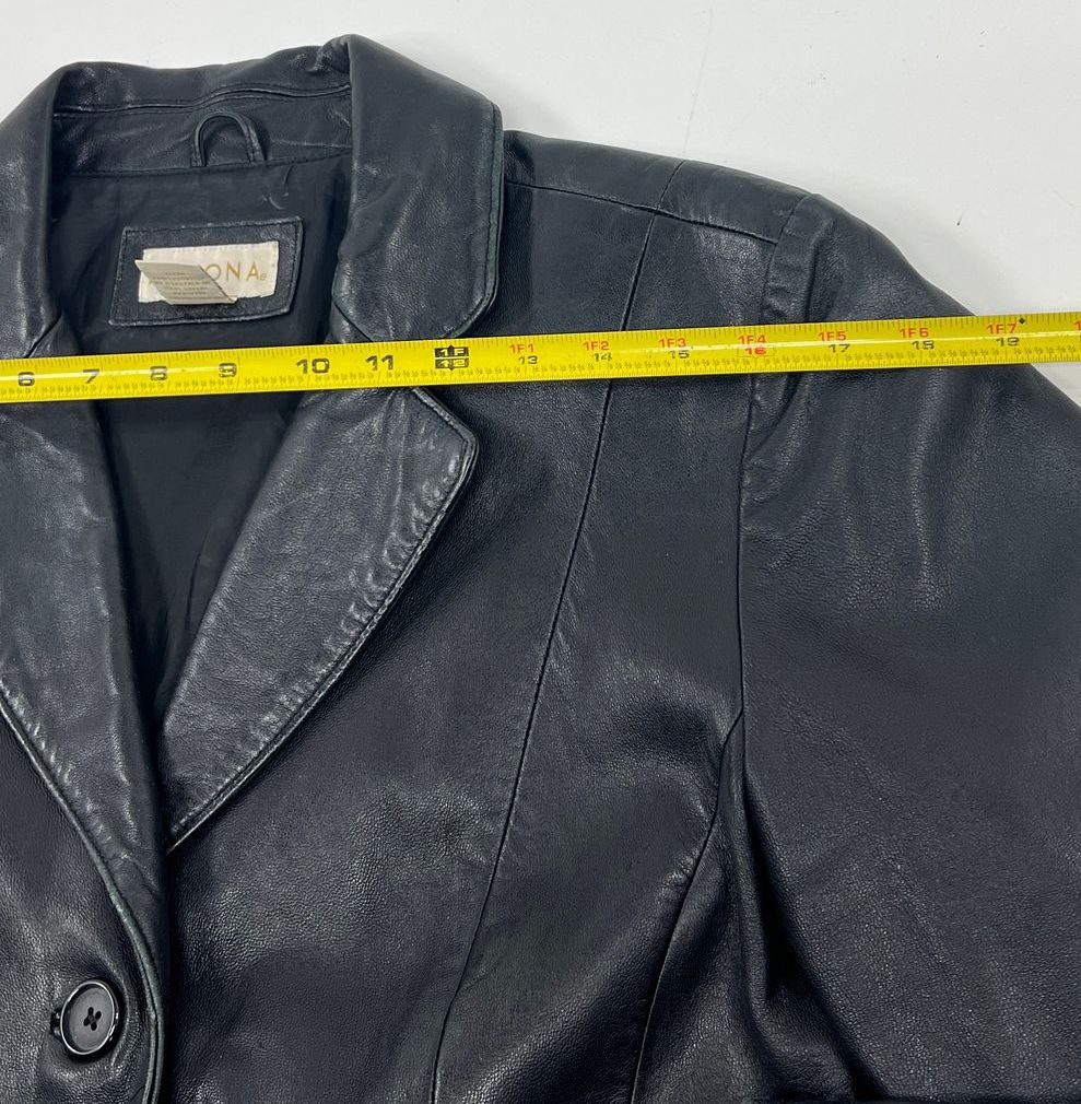 VTG Y2K Women's Merona Black Genuine Leather Coat Jacket Button Up - Size XL