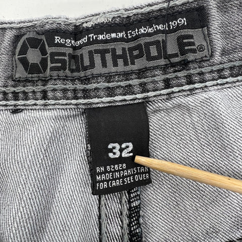 Vintage Y2K Southpole Gray Faded Distressed Baggy Wide Leg Skater Jeans Men's 32