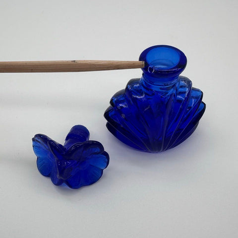 Cobalt Blue Glass Lot 4 Piece Decanter Perfume Bottle Salt Pepper Shakers