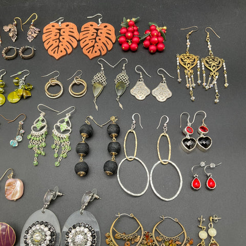 Vintage to Modern Costume Earrings Jewelry Lot 35+ Pairs Hoops Dangles Boho