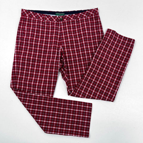 Tommy Hilfiger Men's Red White Plaid Golf Pants Flat Front Cotton Stretch 38x32