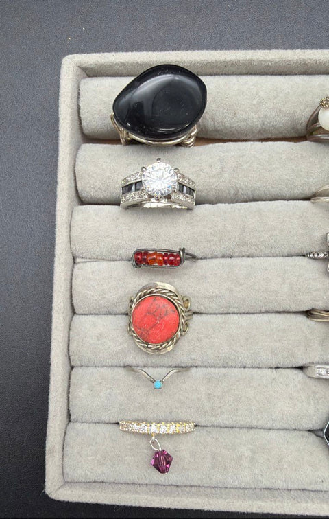 Vintage to Modern Costume Jewelry Rings Lot of 24 Statement Solitaire Bands
