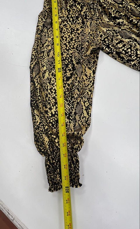 Michael Kors Women's Dress Black Gold Metallic Snake Print Smocked 2XL NWT