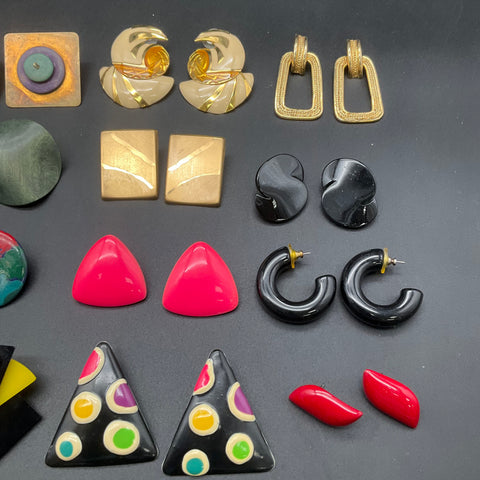 Vintage 1980s Jewelry Lot 15 Pairs Earrings Berebi Jness Geometric Postmodern