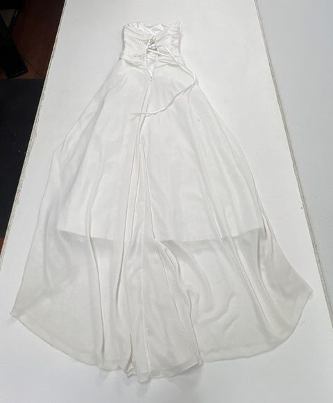 Maggie Sottero Women's Wedding Dress Gown White Ruched Beaded Corset Back Sz 8