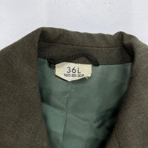 Vintage 60s US Army Men's Green Wool Serge Overcoat Trench Coat Patches Sz 36L