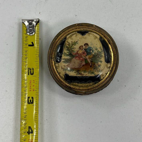 Antique Victorian Romantic Courting Scene Powder Compact Enamel Vanity Case