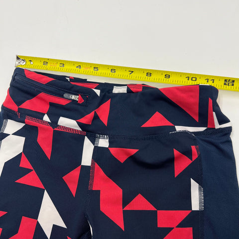 Oiselle Red Blue Spandex Compression Shorts Women's 2 Geometric Print