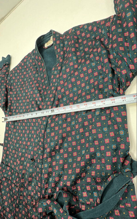 Vintage 90s Victoria's Secret Women's Teal Geometric Terry Lined Robe Sz P/S