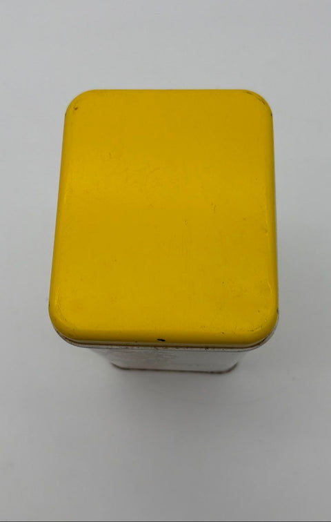 Cheinco Vintage Flour Tin Canister Metal Vegetable Mushroom Motif Yellow Lid