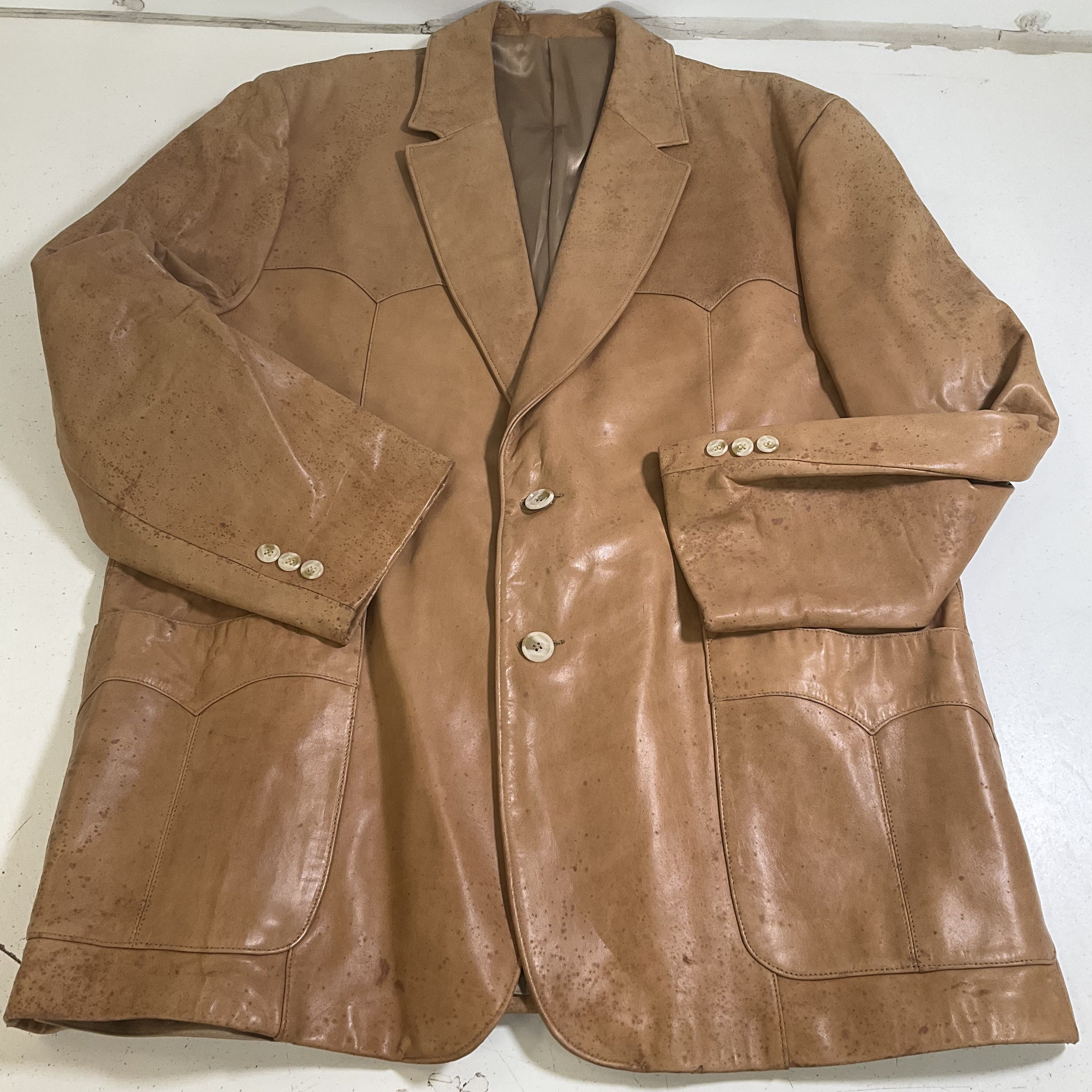 Vintage 70s Scully Tan Leather Blazer Sport Coat Jacket Men's Size 50
