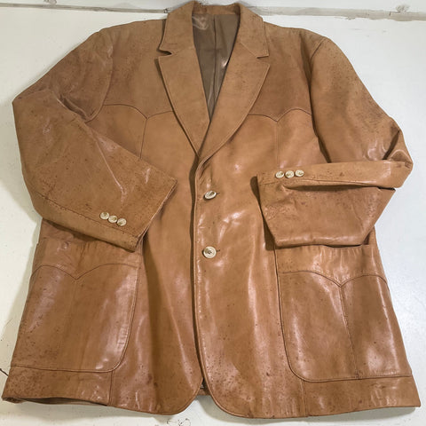 Vintage 70s Scully Tan Leather Blazer Sport Coat Jacket Men's Size 50