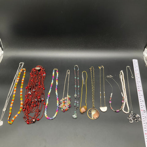 Boho Costume Jewelry Lot 12 Necklaces Elephant Rhinestone Beaded Pendants