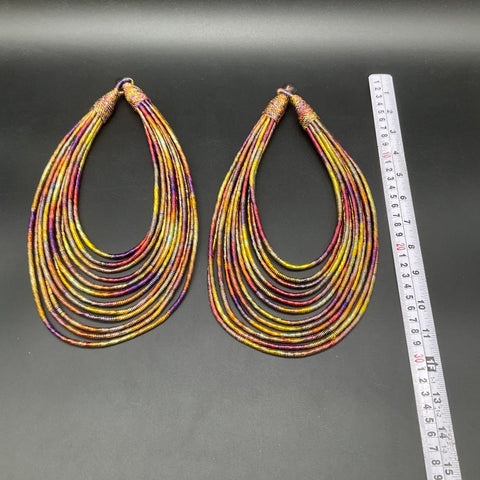 Lot of 2 Boho Layered Wrapped Thread Corded Necklaces Multi-Strand Tribal Bib