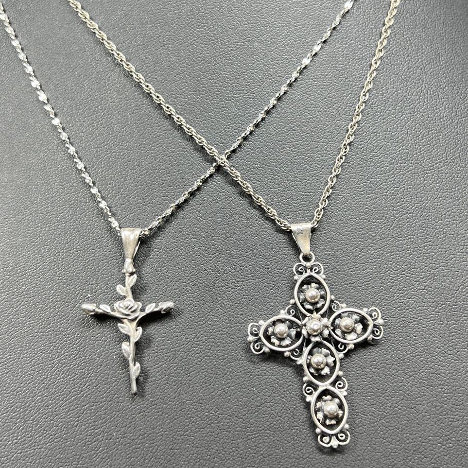 2 Sterling Silver Cross Necklaces 11g