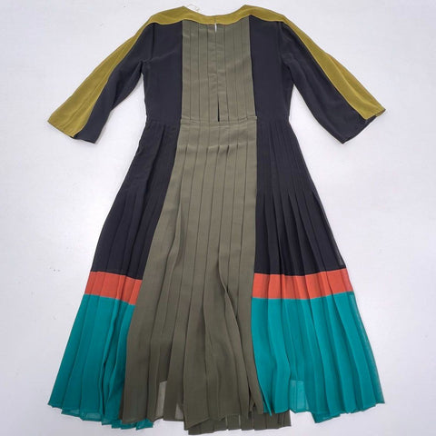 BCBGMAXAZRIA Women's Runway Rumi Colorblock Pleated Midi Dress Sz S NWT