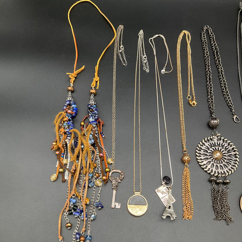 Boho Eclectic Statement Pendant Necklace Jewelry Lot of 9 Eiffel Tower Key Coin