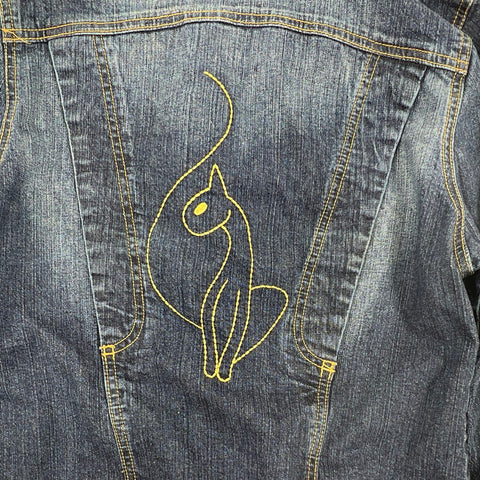 Vintage Y2K Baby Phat Women's Blue Jean Jacket Embroidered Cat Logo Sz M