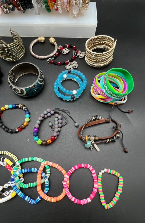 Vintage to Modern Mixed Costume Jewelry Bracelet Lot 1.5 lbs Beaded Bangles